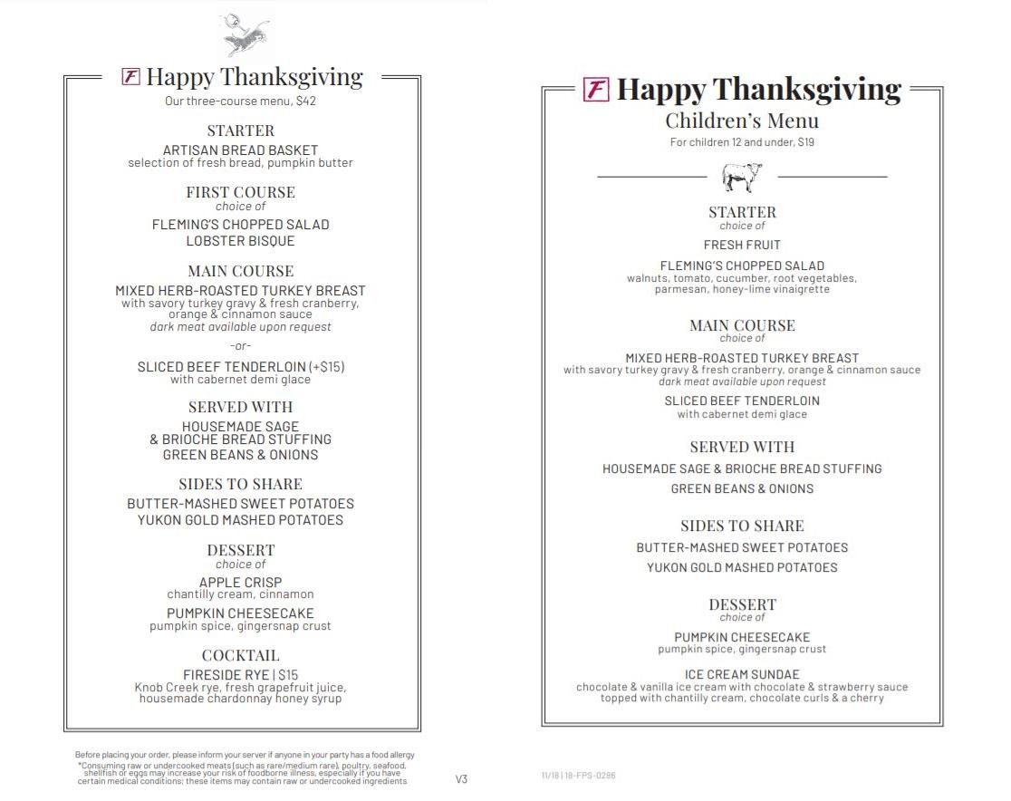 Flemings Thanksgiving Menu 2018